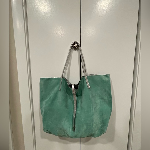 Tiffany & Co Suede Reversible Tote in Tiffany Blue and Silver includes pouch - Picture 9 of 14